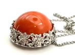 Collier - 18 carats Or blanc Corail - Diamant, Handtassen en Accessoires, Kettingen, Nieuw