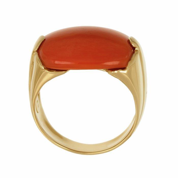 Ring - 18 karaat Geel goud Koraal, Handtassen en Accessoires, Ringen