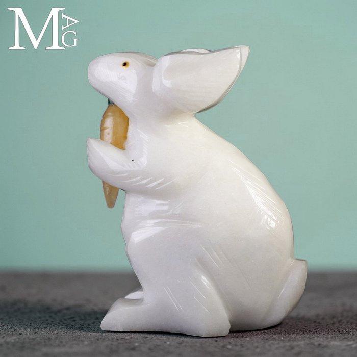 Het Witte Konijn - Uitgehouwen wit kwarts - Hoogte: 125 mm -, Collections, Minéraux & Fossiles