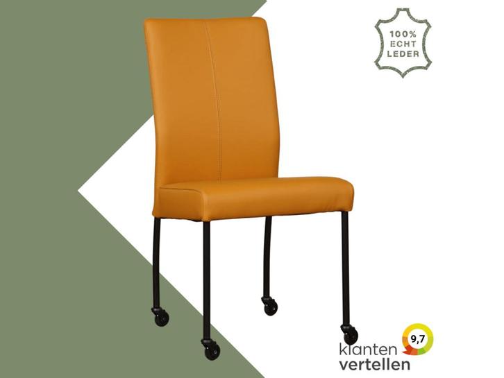Leren eetkamerstoel Comfort met wieltjes - Toledo Leem, Huis en Inrichting, Stoelen, Overige kleuren, Eén, Nieuw, Leer, Ophalen of Verzenden