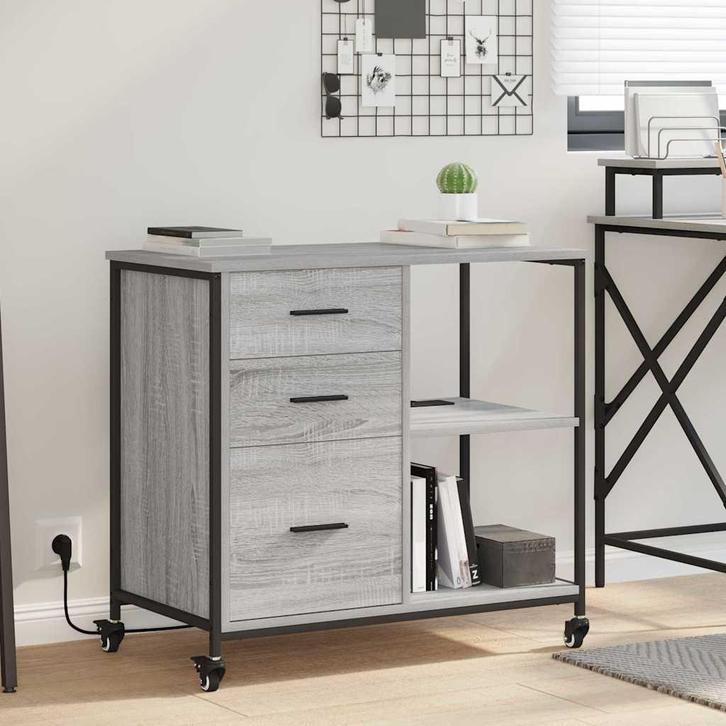 vidaXL Kantoor kast met wiel Grijs sonoma 76 x 41 x 72 cm, Huis en Inrichting, Kasten | Overige, Nieuw, Verzenden