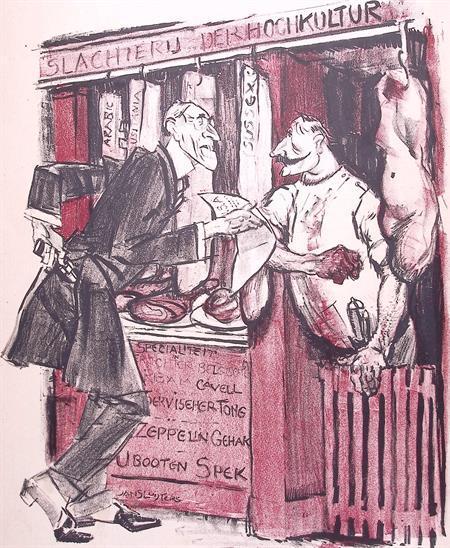 Wilhelm als slager in gesprek met Wilson op spotprent, Boeken, Tijdschriften en Kranten, Nieuw, Verzenden