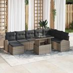 vidaXL Tuinbank Set 9 pcs Grijs Poly riet, poedercoated, Tuin en Terras, Verzenden, Nieuw