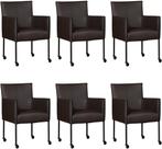 Set van 6 Donkerbruine leren moderne kuipstoel - poot rond, Huis en Inrichting, Overige kleuren, Nieuw, Leer, Ophalen of Verzenden