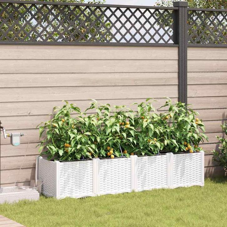 vidaXL Tuin Plantpot 4 pcs Wit Kunststof, Tuin en Terras, Bloempotten, Nieuw, Verzenden