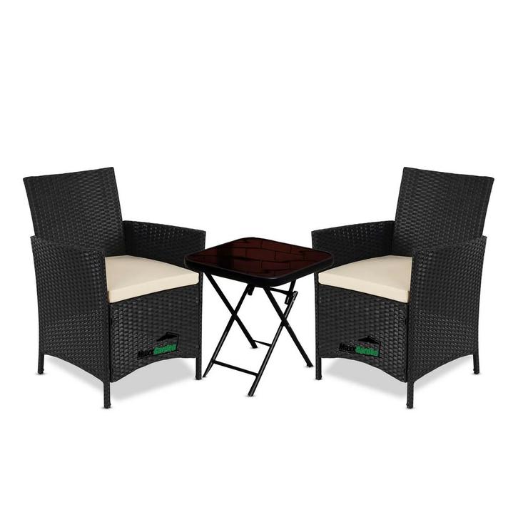 MaxxGarden Tuinset  3 delig - rattan met kussens - Zwart, Tuin en Terras, Tuinsets en Loungesets, Nieuw, Ophalen of Verzenden