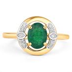 Ring - 14 karaat Geel goud - 0.97ct. tw. Smaragd - Diamant