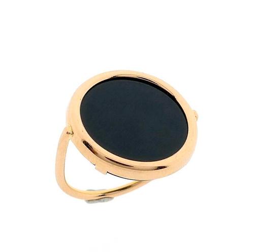 18 Krt. Rosé gouden ring met onyx (gouden pinkring), Handtassen en Accessoires, Ringen, Dame, Met edelsteen, Overige kleuren, Kleiner dan 17