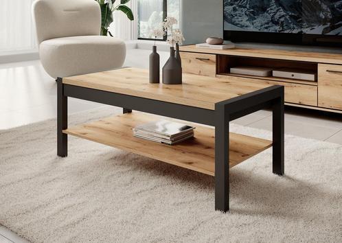 Meubella | Salontafel eiken zwart industrieel, Huis en Inrichting, Tafels | Salontafels, Nieuw, 50 tot 100 cm, Minder dan 50 cm