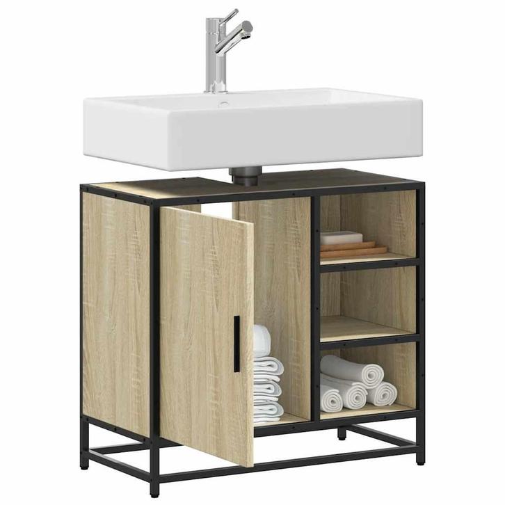 vidaXL Wastafelkast Sonoma eiken 65x33x60 cm bewerkt hout, Huis en Inrichting, Badkamer | Badkamermeubels, Nieuw, Verzenden