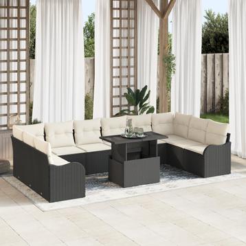 vidaXL 11-delige tuinzetelset met kussens in zwart poly, Verzenden
