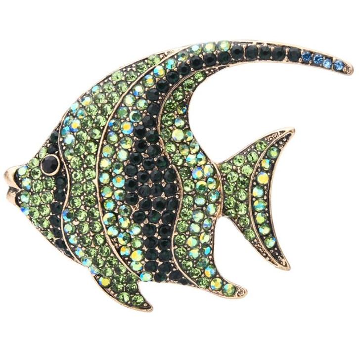 Fako Bijoux - Broche - Maanvis - 57x46mm - Groen, Handtassen en Accessoires, Broches, Verzenden