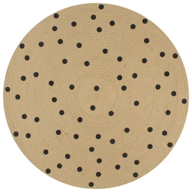 vidaXL Vloerkleed handgemaakt met print polkadot 120 cm jute, Huis en Inrichting, Stoffering | Tapijten en Vloerkleden, Nieuw