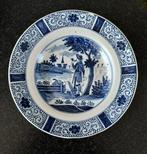 Assiette - Faïence - Delfts, chasseur, paysage