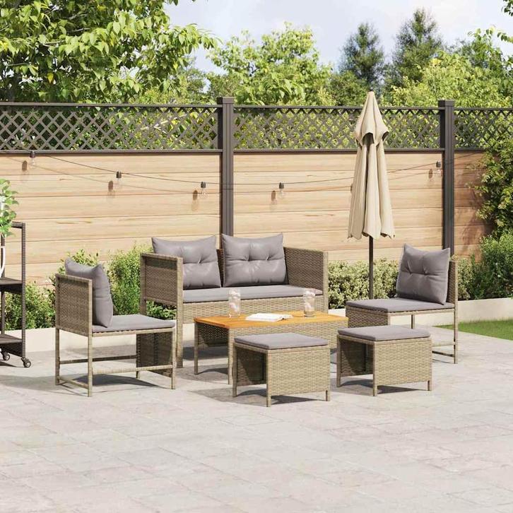 vidaXL Tuinbank Set met kussen 6 pcs Beige en Lichtgrijs, Jardin & Terrasse, Ensembles de jardin, Envoi