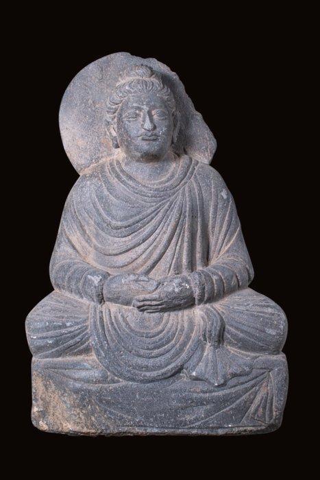 Gandhara Zittende Boeddha van leisteen - Geweldig! - 33.5 cm, Verzamelen, Mineralen en Fossielen