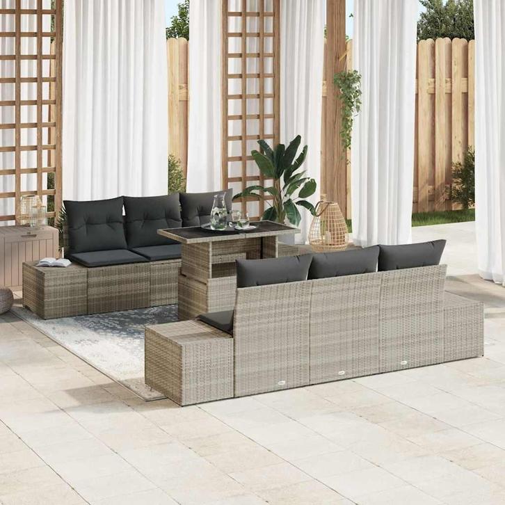 vidaXL Tuinbank Set met kussen 7 pcs Lichtgrijs 100 x 55 x, Tuin en Terras, Tuinsets en Loungesets, Nieuw, Verzenden