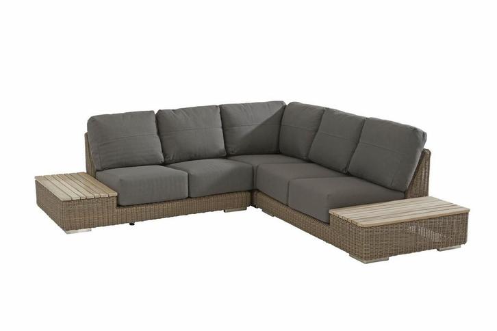 4 Seasons Outdoor Kingston hoekbank pure met teak eilanden, Tuin en Terras, Tuinsets en Loungesets
