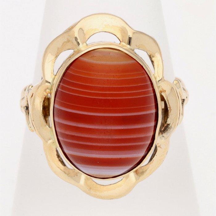 Ring - 14 karaat Geel goud - Agaat, Handtassen en Accessoires, Ringen