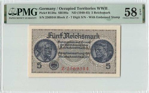 1940 Germany P 138a 5 Reichsmark Pmg 58 Epq, Postzegels en Munten, Bankbiljetten | Europa | Niet-Eurobiljetten, België, Verzenden