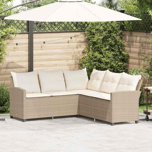vidaXL Loungebank met kussens L-vormig poly rattan beige, Tuin en Terras, Tuinsets en Loungesets, Nieuw, Verzenden