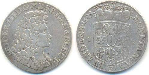 2/3 taler, daalder Magdeburg 1689 Ie Brandenburg Preussen..., Timbres & Monnaies, Monnaies | Europe | Monnaies non-euro, Envoi