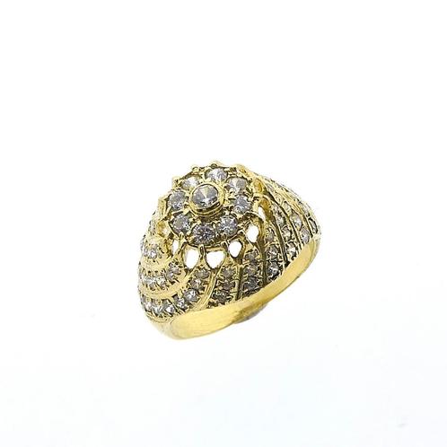 Gouden cocktailring met zirconia (gouden sieraden), Handtassen en Accessoires, Ringen, Dame, Met edelsteen, Overige kleuren, 17 tot 18