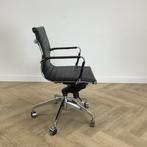 Design vergaderstoel / bureaustoel, vv zwart leren bekleding, Ergonomisch, Gebruikt, Zwart, Bureaustoel