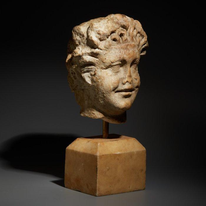 Oud-Romeins Marmer Mooie kop van een satyr of faun. 1e - 2e, Verzamelen, Mineralen en Fossielen