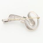 Broche - 18 karaat Witgoud Diamant (Natuurlijk) - Smaragd