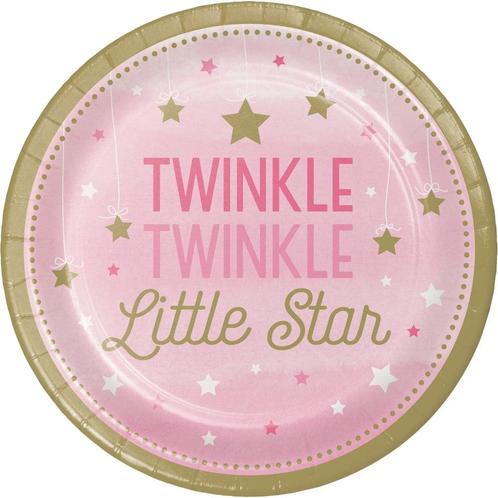 Roze Borden Twinkle Twinkle Little Star 23cm 8st, Hobby en Vrije tijd, Feestartikelen, Nieuw, Verzenden