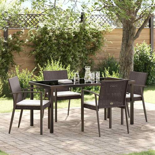 vidaXL Tuin Eettafel Set 5 pcs Bruin Poly rattan, Tuin en Terras, Tuinsets en Loungesets, Nieuw, Verzenden