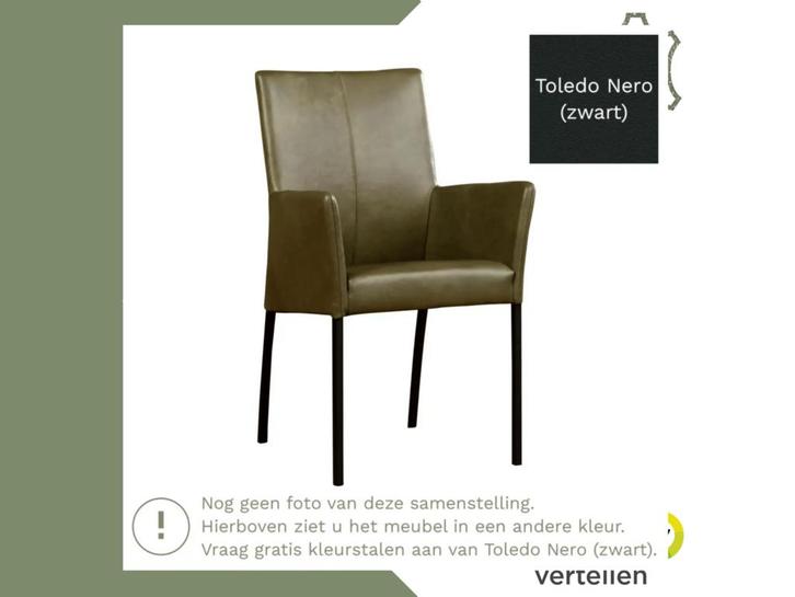 Leren eetkamerstoel Comfort met armleuning - Toledo Nero, Huis en Inrichting, Stoelen, Zwart, Eén, Nieuw, Leer, Ophalen of Verzenden