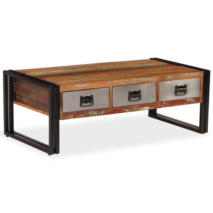 vidaXL Salontafel met 3 lades 100x50x35 cm massief, Huis en Inrichting, Tafels | Salontafels, Nieuw, Verzenden
