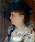 Ecole Impressionniste vers 1880 - Portrait de jeune femme à, Antiquités & Art
