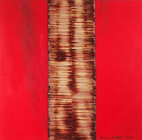 Bernard Aubertin (1934-2015) - Dessin de Feu sur Table Rouge, Antiquités & Art, Art | Peinture | Moderne