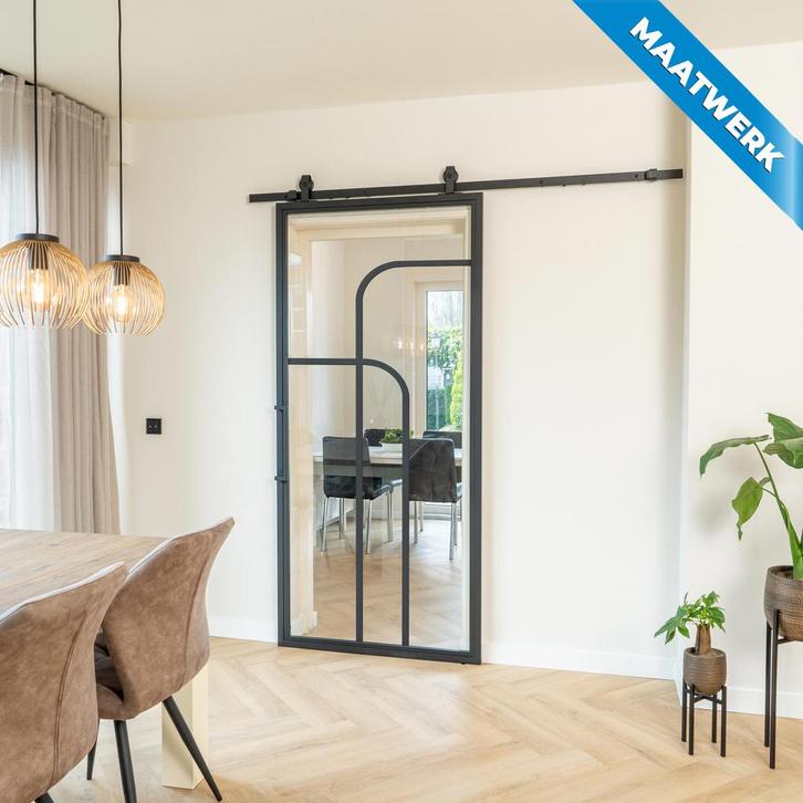 Stalen Schuifdeur Zwart 4 Vlaks rond Maatwerk Helder glas, Doe-het-zelf en Bouw, Raamkozijnen en Schuifdeuren, Nieuw, Inclusief glas