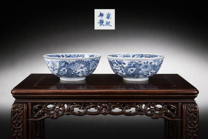 Een paar kommen - decor draken - gemerkt: Kangxi - Qing, Antiek en Kunst, Antiek | Overige Antiek