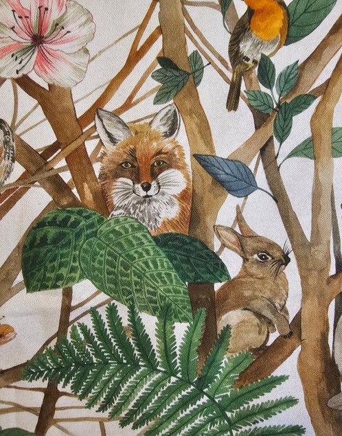 Tissu « Mountain Paradise » avec animaux de la forêt –, Antiek en Kunst, Antiek | Tapijten, Tafelkleden en Textiel