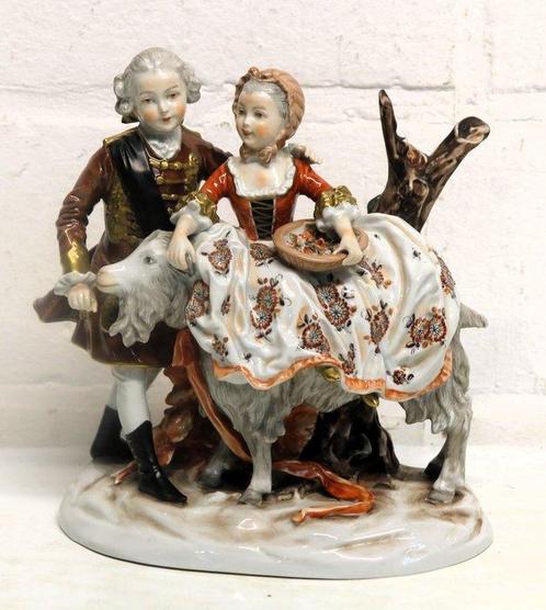 Unterweissbach - Figurine - koppel met geit - Biscuits, Antiek en Kunst, Antiek | Glaswerk en Kristal