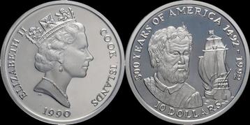 Cook Islands 10 dollars 1990- 500 years of America Brons beschikbaar voor biedingen