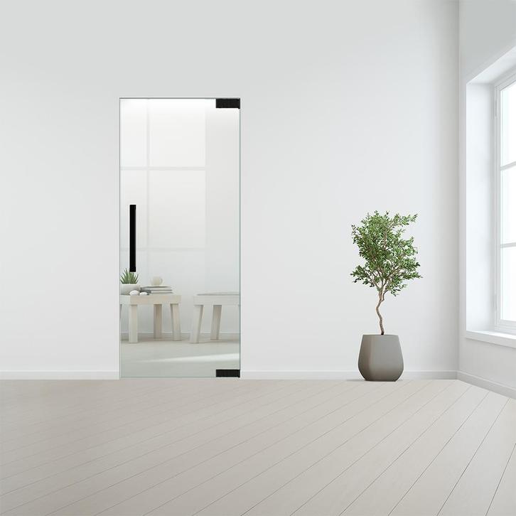 Glazen binnendeur zonder kozijn zwart beslag-Rechtsdraaiend-, Doe-het-zelf en Bouw, Glas en Ramen, Nieuw, Verzenden