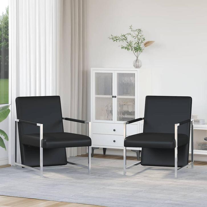 vidaXL Fauteuils 2 st met chroom frame kunstleer zwart, Huis en Inrichting, Fauteuils, Nieuw, Verzenden