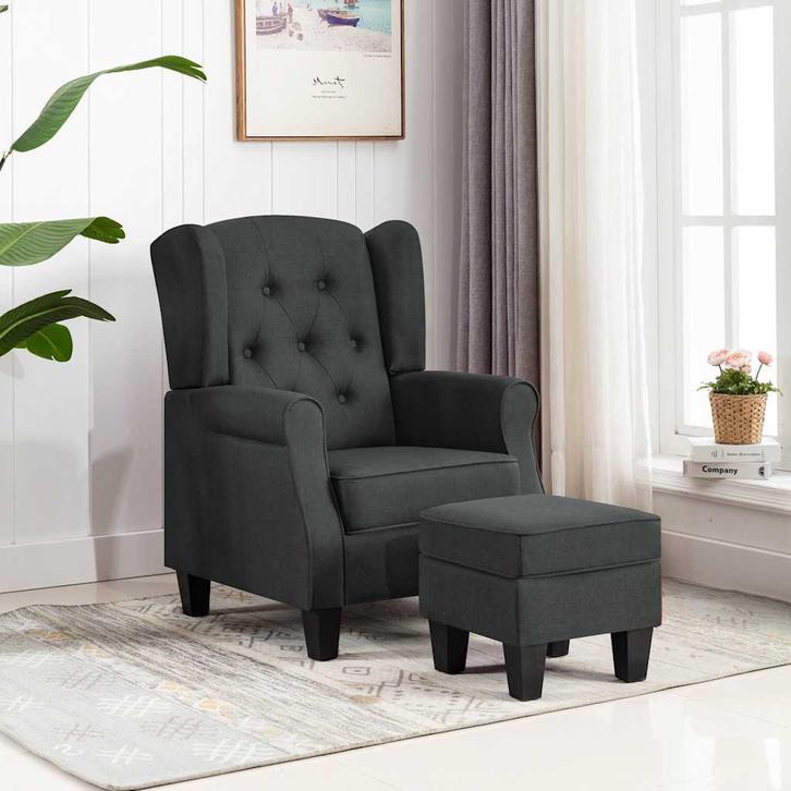 vidaXL Fauteuil met voetenbankje stof donkergrijs, Huis en Inrichting, Fauteuils, Nieuw, Verzenden