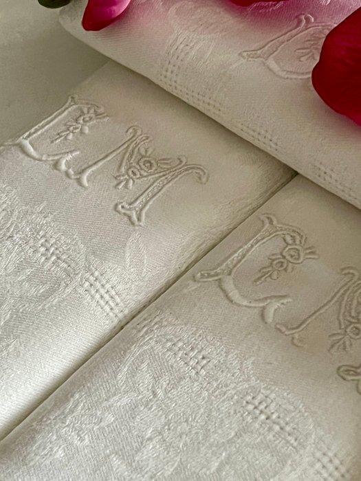 Oud linnen tafellaken, bijpassende servetten, met de hand, Antiek en Kunst, Kunst | Designobjecten