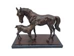 Sculpture, Emotioneel bronzen kunstwerk van paard met veulen