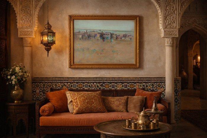 École orientaliste (XX) - Maisons sous le ciel d’Orient, Antiek en Kunst, Kunst | Schilderijen | Klassiek