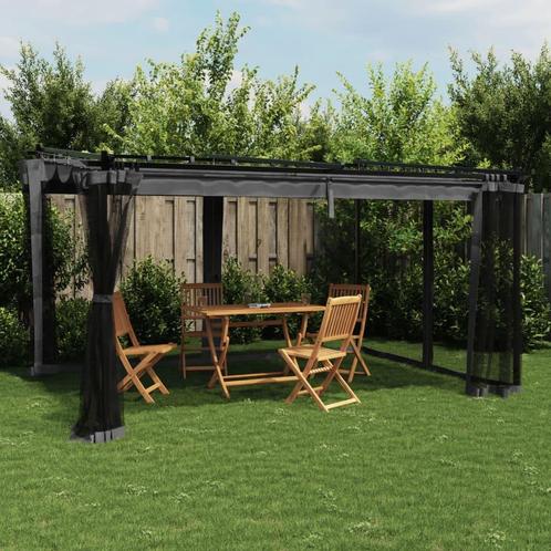 vidaXL Prieel met zijwanden van gaas 4x3 m staal, Tuin en Terras, Partytenten, Nieuw, Verzenden