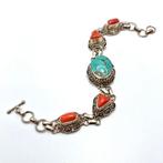 Zonder Minimumprijs - Halsketting Zilver Turquoise - Koraal, Handtassen en Accessoires, Nieuw