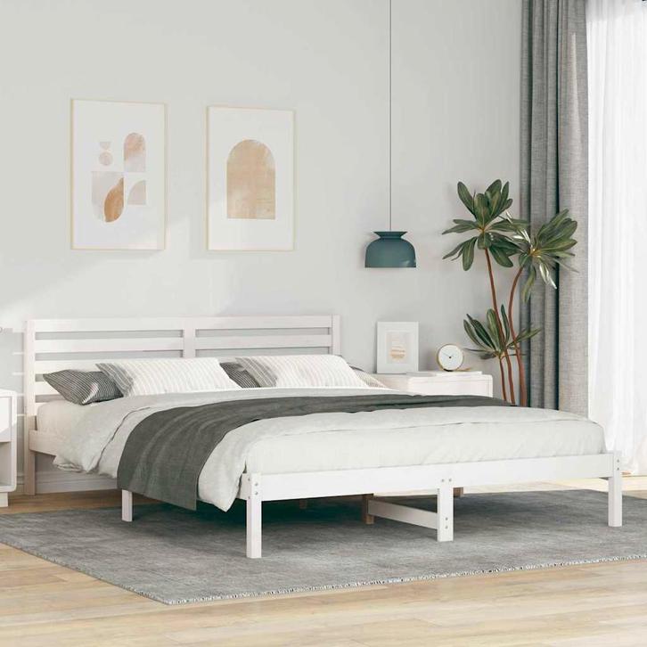 vidaXL Bedframe met hoofdeinde Wit 160 x 220 cm Massief, Huis en Inrichting, Slaapkamer | Bedden, Nieuw, Verzenden